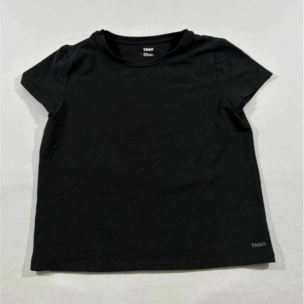 TNA Black Crew Short Sleeve Womens Crop Cotton Tee Basic Goth Emo T-shirt Sz L